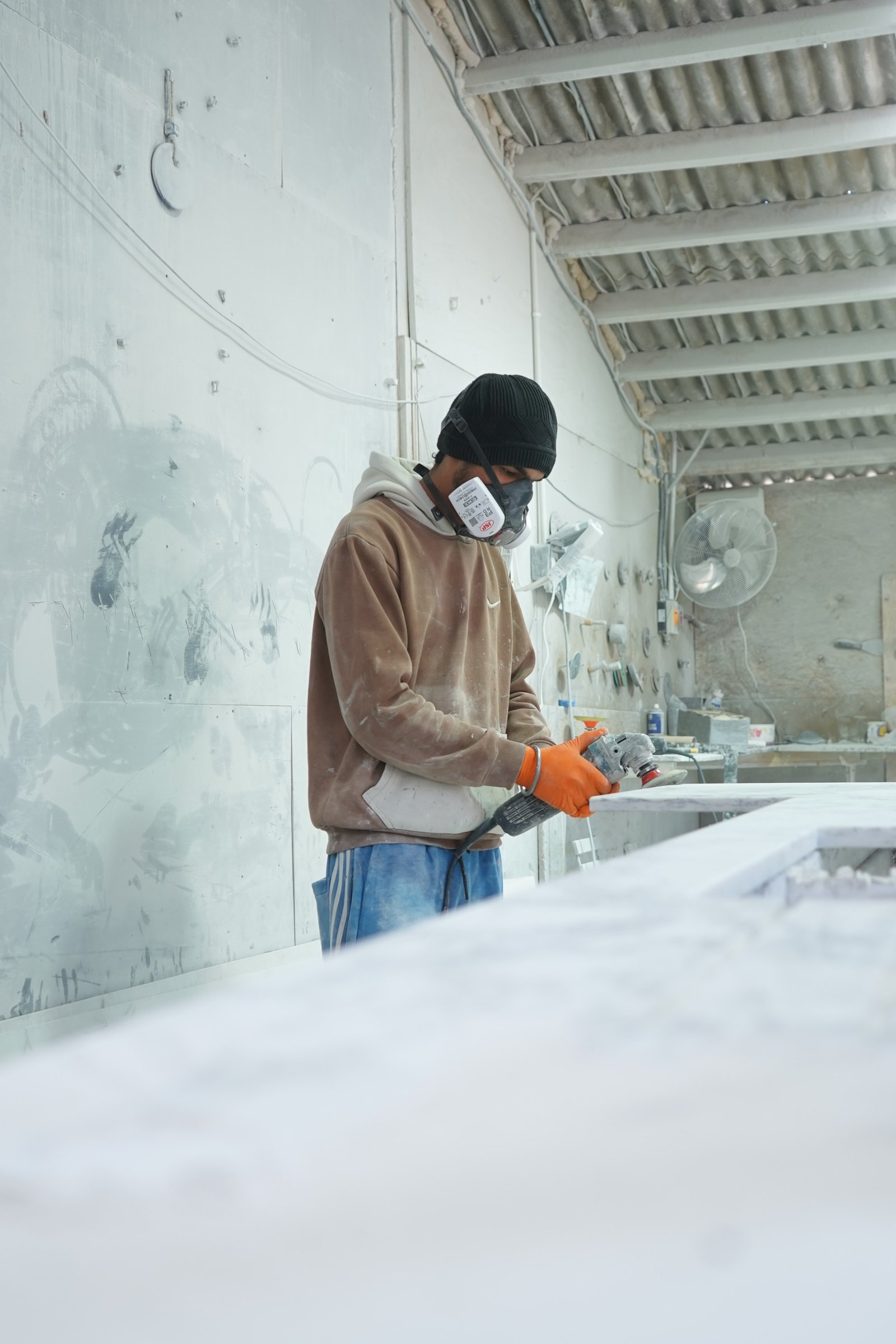 Expert stone installation in progress